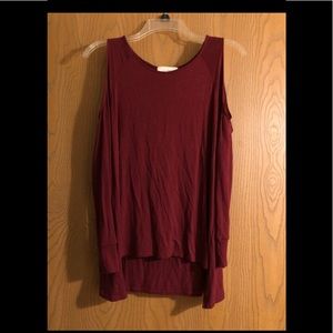No Comment Long Sleeve Cold Shoulder Maroon Top Size Small